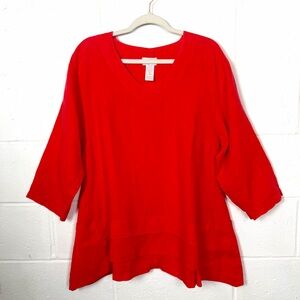 Mosaic USA Tunic 100% Linen Pullover Coral Asymmetric Lagenlook Beach Lagom S